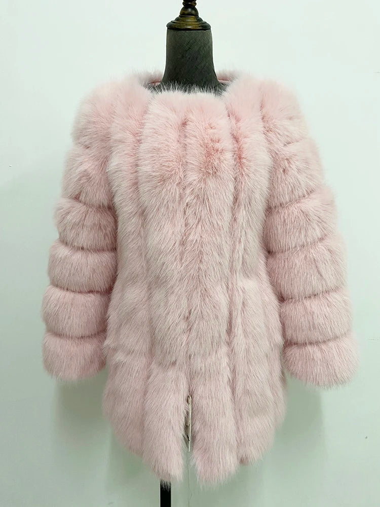 ZADORIN Winter Luxury Faux Fox Fur Coat