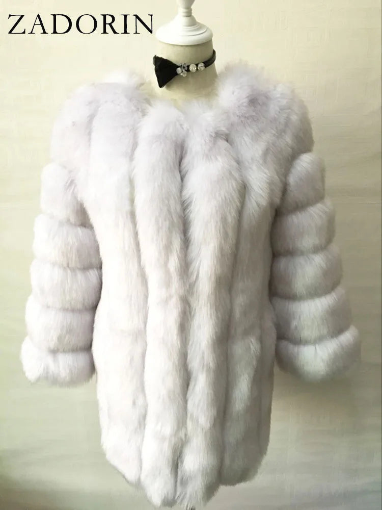 ZADORIN Winter Luxury Faux Fox Fur Coat