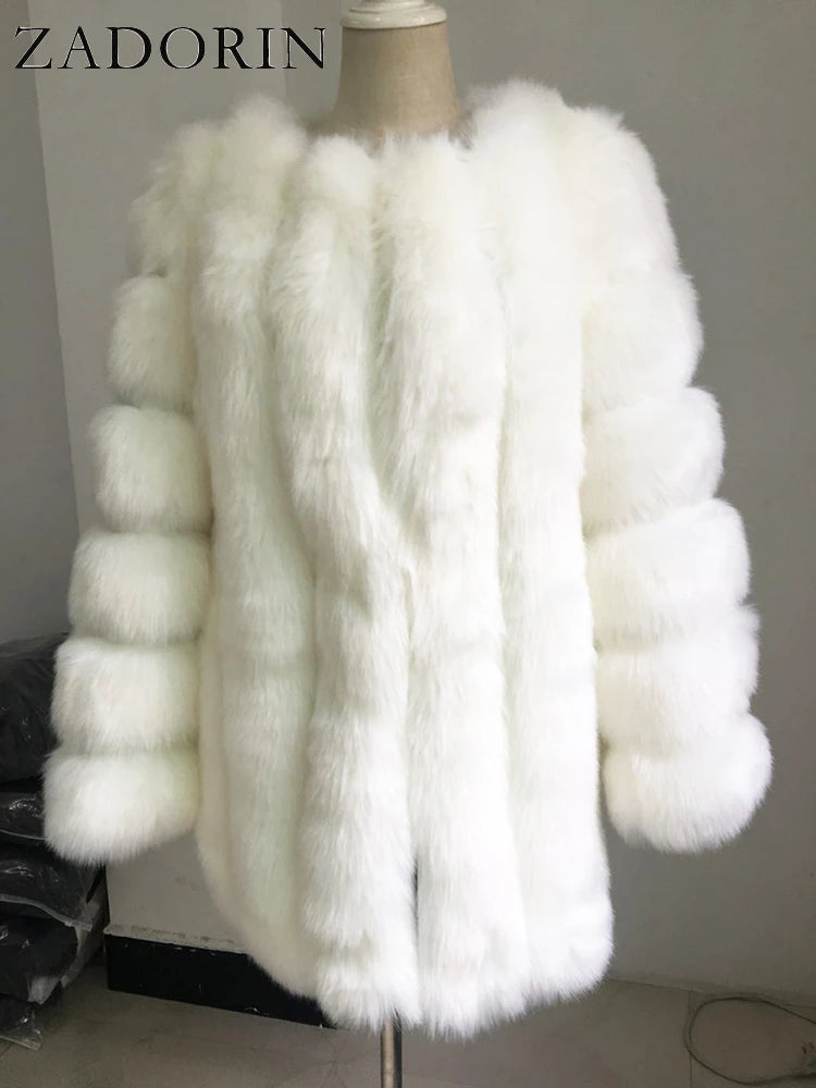 ZADORIN Winter Luxury Faux Fox Fur Coat