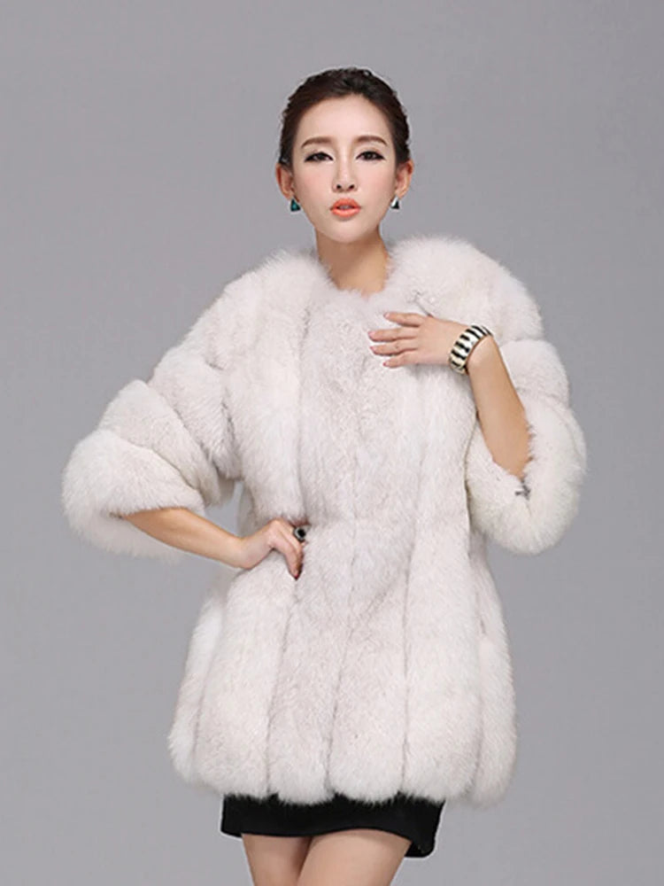 ZADORIN Winter Luxury Faux Fox Fur Coat