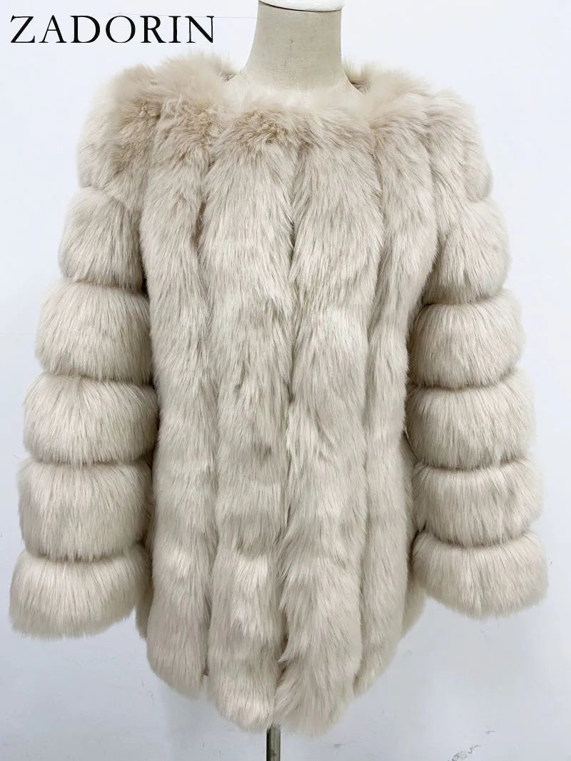 ZADORIN Winter Luxury Faux Fox Fur Coat