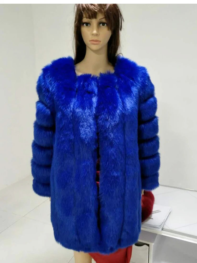 ZADORIN Winter Luxury Faux Fox Fur Coat