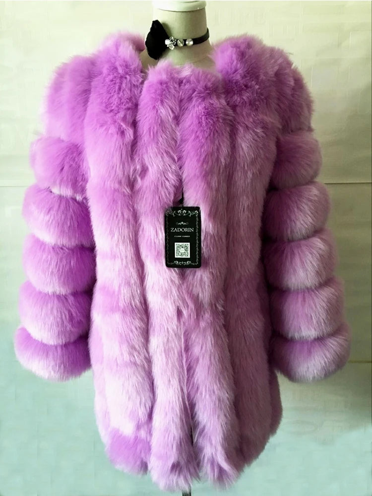 ZADORIN Winter Luxury Faux Fox Fur Coat