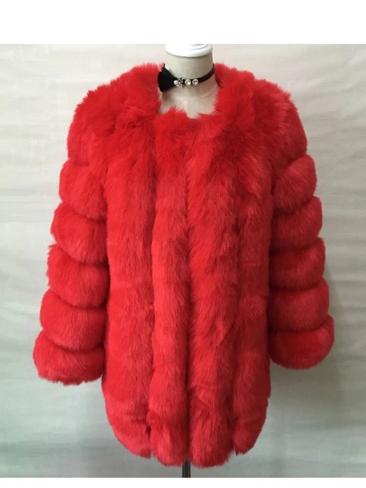 ZADORIN Winter Luxury Faux Fox Fur Coat