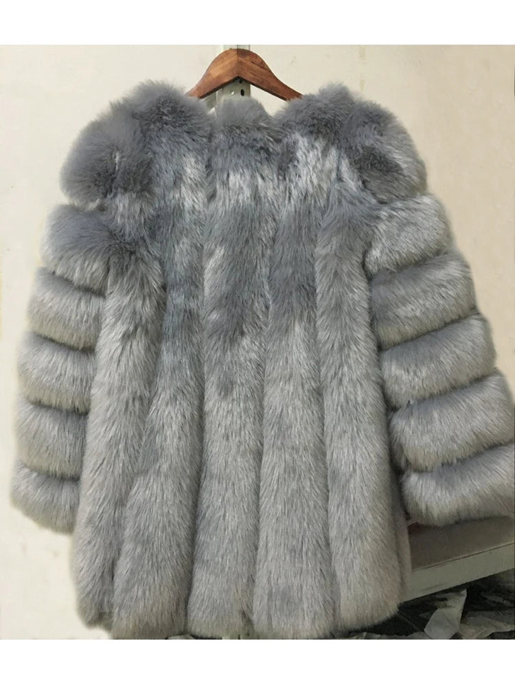 ZADORIN Winter Luxury Faux Fox Fur Coat