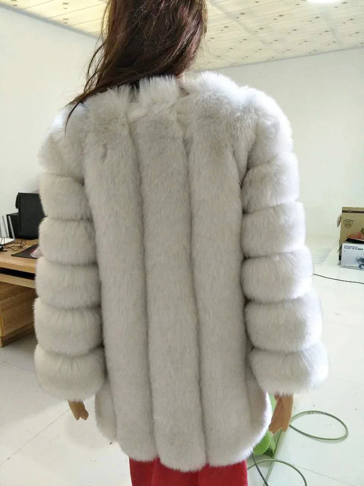 ZADORIN Winter Luxury Faux Fox Fur Coat