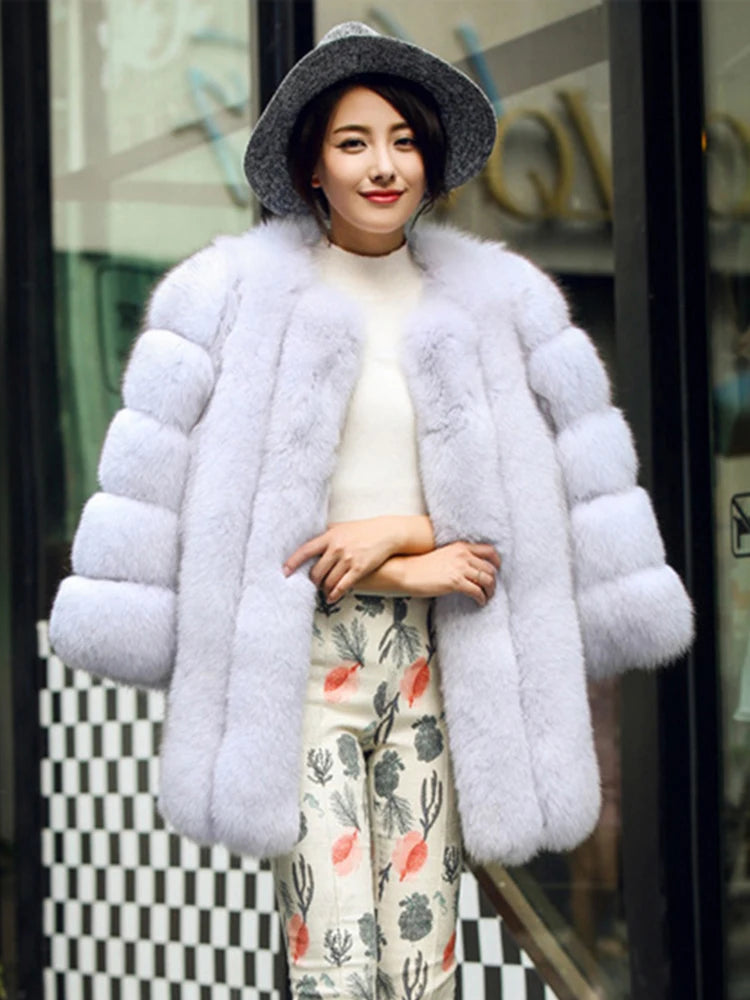 ZADORIN Winter Luxury Faux Fox Fur Coat