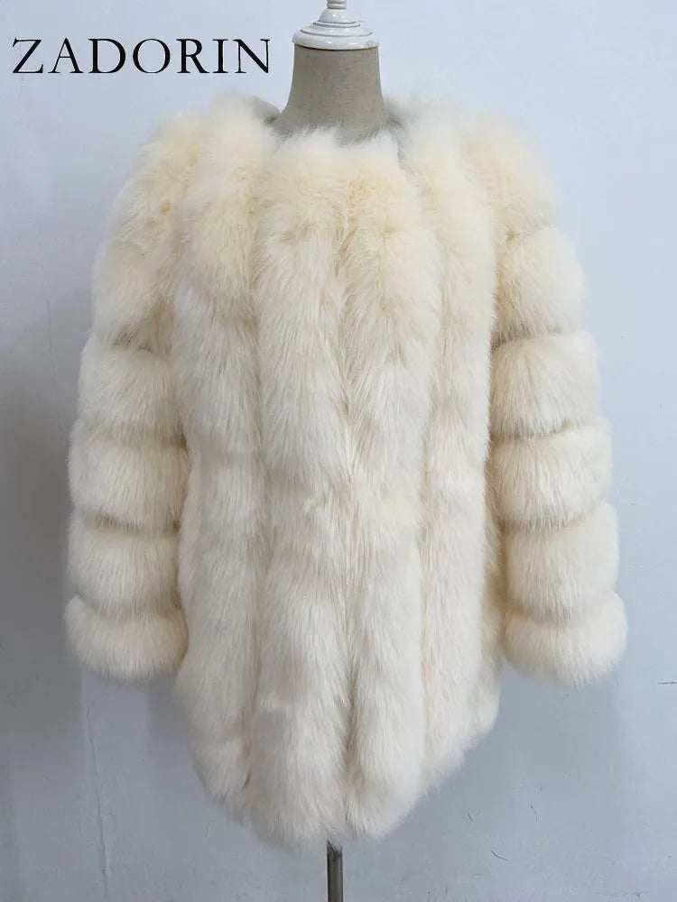 ZADORIN Winter Luxury Faux Fox Fur Coat