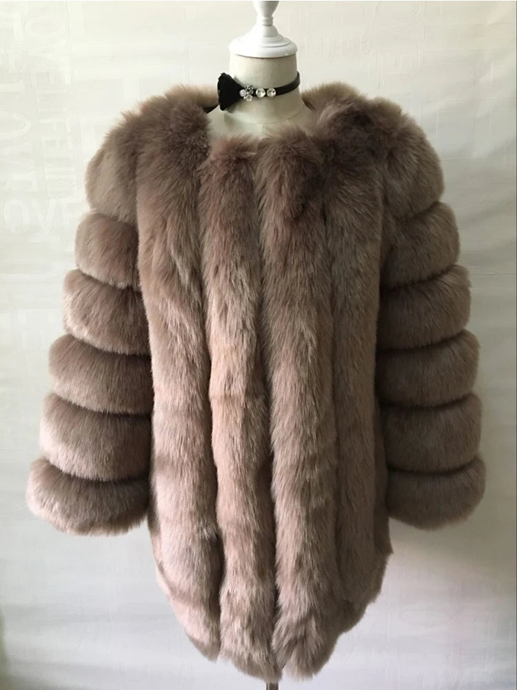 ZADORIN Winter Luxury Faux Fox Fur Coat