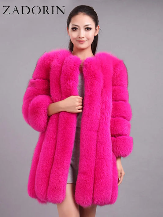 ZADORIN Winter Luxury Faux Fox Fur Coat