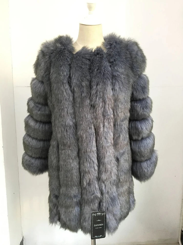 ZADORIN Winter Luxury Faux Fox Fur Coat