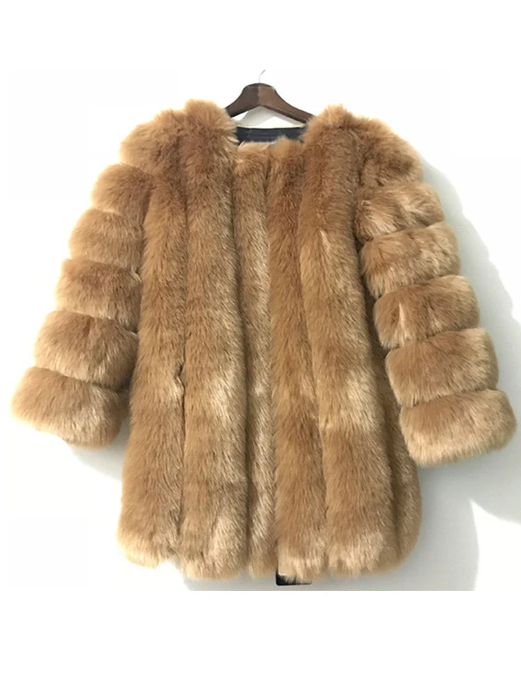 ZADORIN Winter Luxury Faux Fox Fur Coat