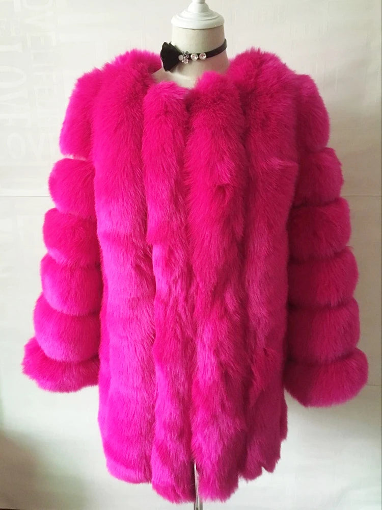 ZADORIN Winter Luxury Faux Fox Fur Coat