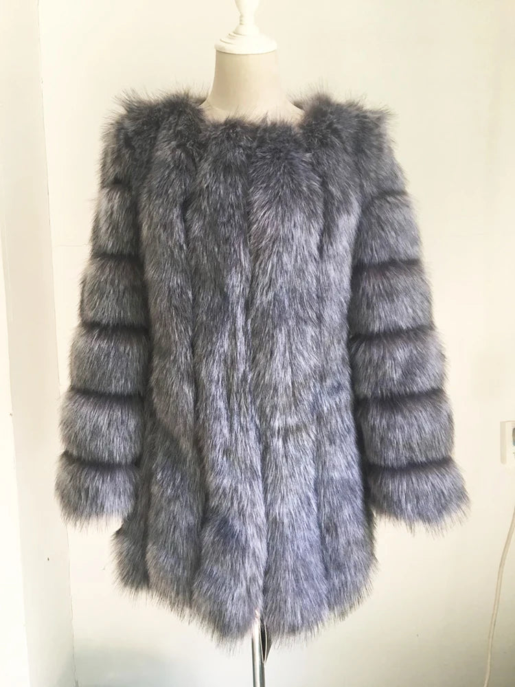 ZADORIN Winter Luxury Faux Fox Fur Coat