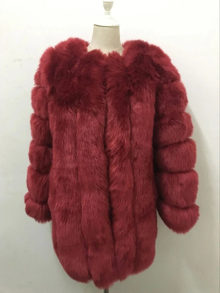 ZADORIN Winter Luxury Faux Fox Fur Coat